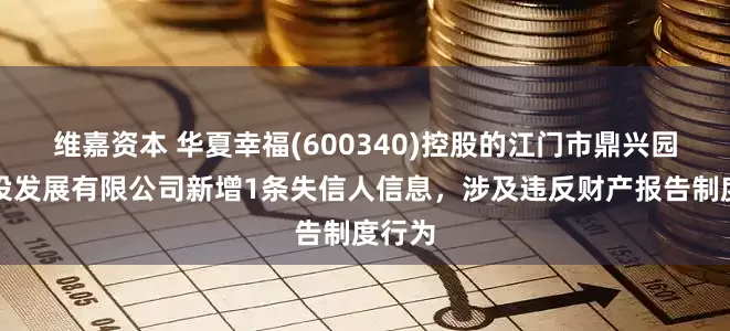 维嘉资本 华夏幸福(600340)控股的江门市鼎兴园区建设发展有限公司新增1条失信人信息，涉及违反财产报告制度行为