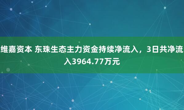 维嘉资本 东珠生态主力资金持续净流入，3日共净流入3964.77万元